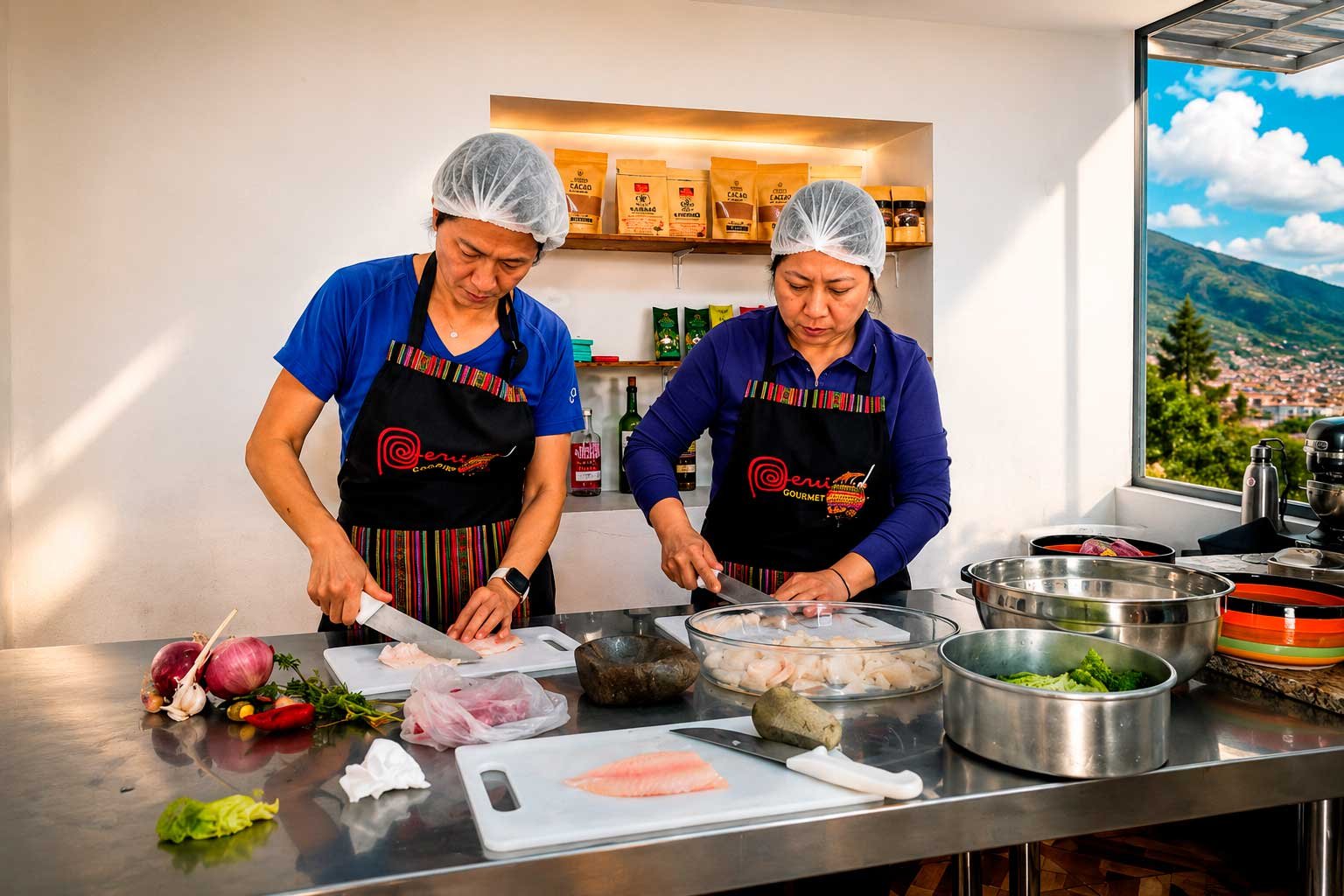 Preparación de platos peruanos durante una clase de cocina en Cusco